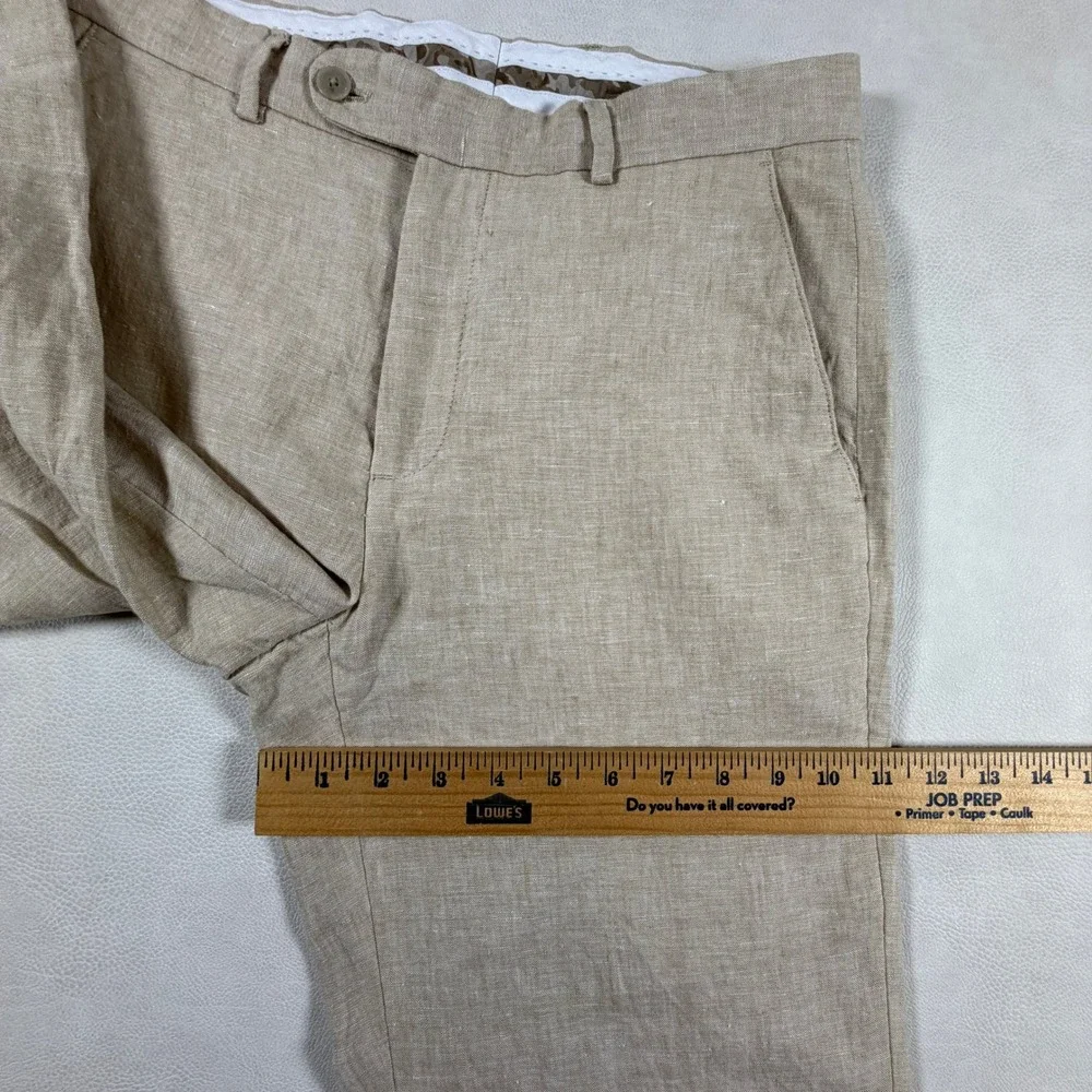 Joseph Abboud Mens 30x32 Linen Pants Tan Beige Straight Leg Dress Trousers